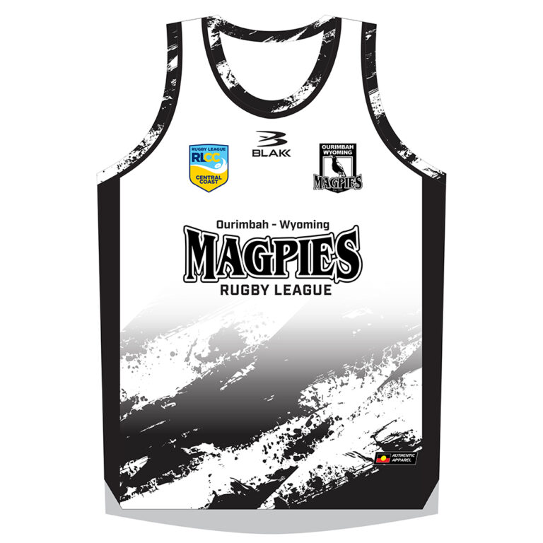 FRONT BASKETBALL SINGLET Ourimbah Wyoming Magpies RLFC 1