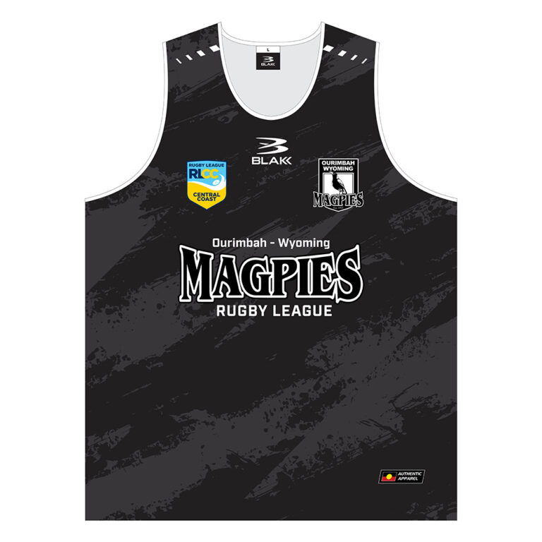 FRONT TRANING SINGLETS Ourimbah Wyoming Magpies RLFC